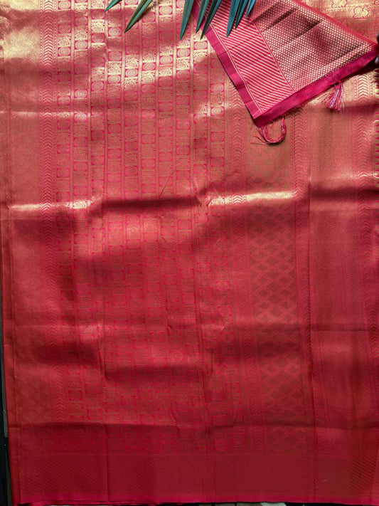 Dark Orangish Red Semi-Silk Saree