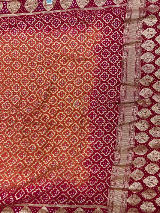 Deep Orange and Deep Red Combination Khaddi Georgette Banarasi Saree