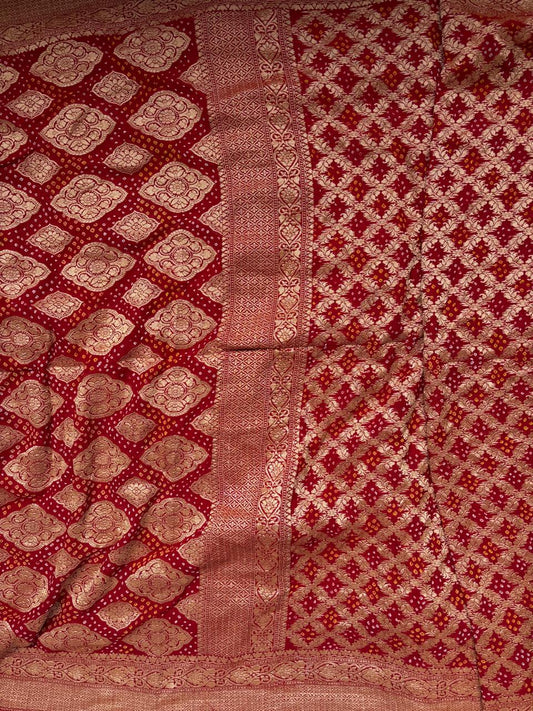 Deep red Khaddi Georgette Banarasi saree