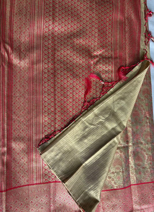 Premium Gold Tissue Silk Saree with Pink Border