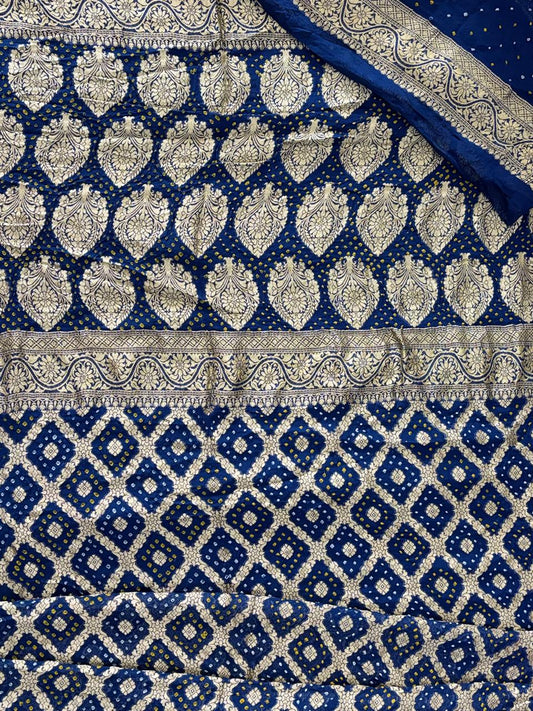 Navy Blue with Golden Zari Khaddi Georgette Banarasi Saree