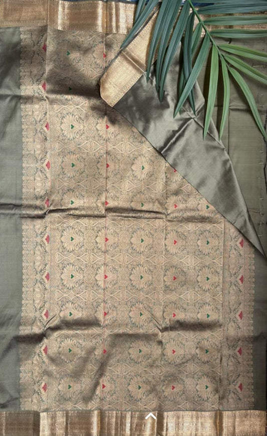 Olive Green Pure Silk Saree