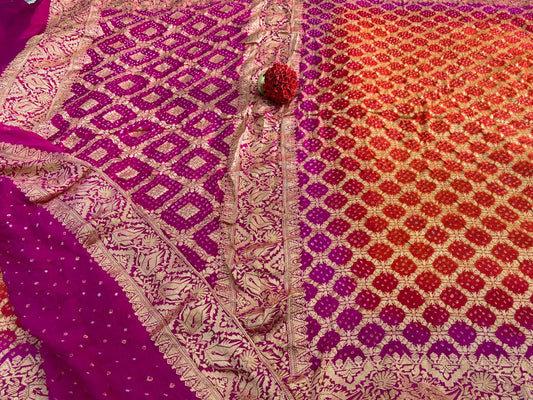 Orange and Purple with Golden Zari Khaddi Georgette Banarasi Saree