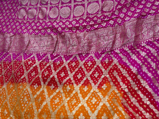 Orange,red and pink combination khaddi georgette Banarasi saree