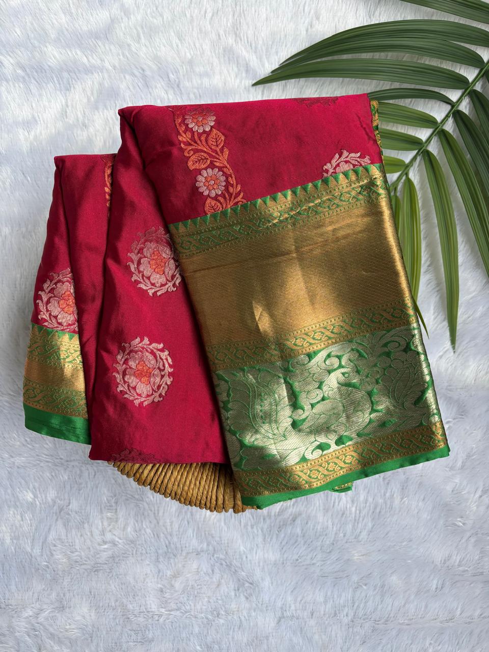 Rani Pink and Green combination Antique Zari Pure Silk Saree
