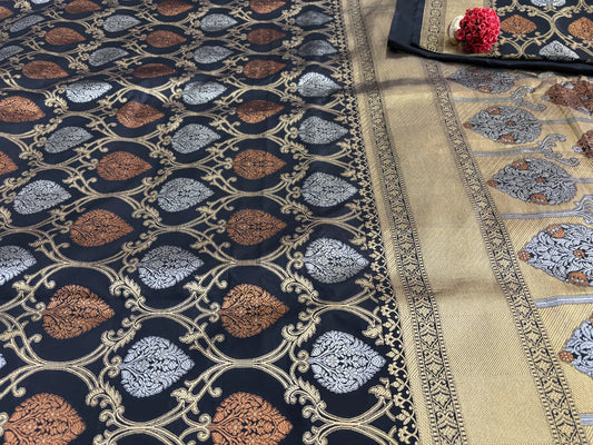 Premium Black and Gold Semi Saree