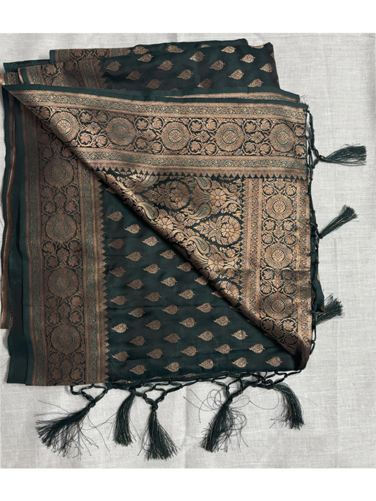 Dark Peacock Green Semi Silk Saree