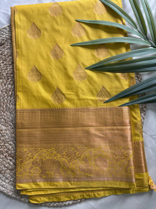 Mustard Yellow Semi Silk Saree