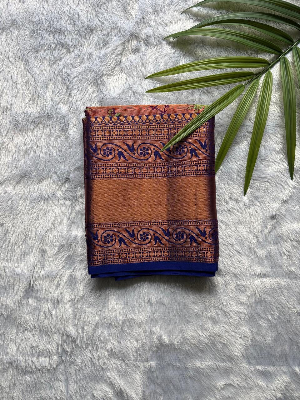 Copper with Royal Blue combination Semi-Silk Saree