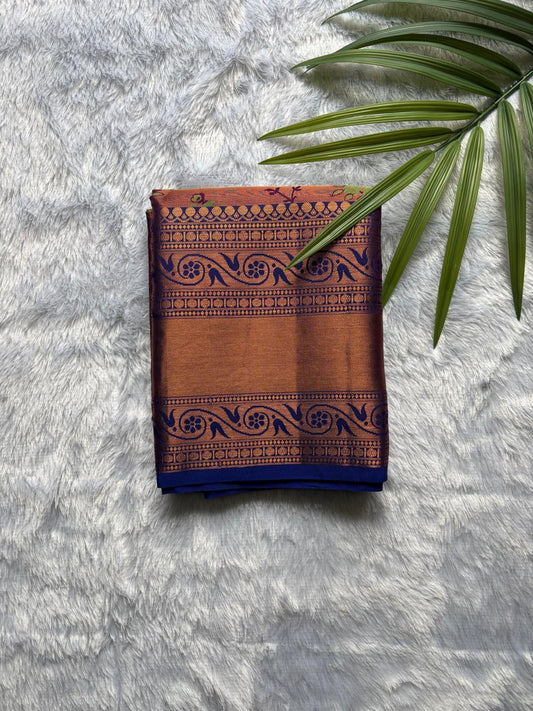 Copper with Royal Blue combination Semi-Silk Saree