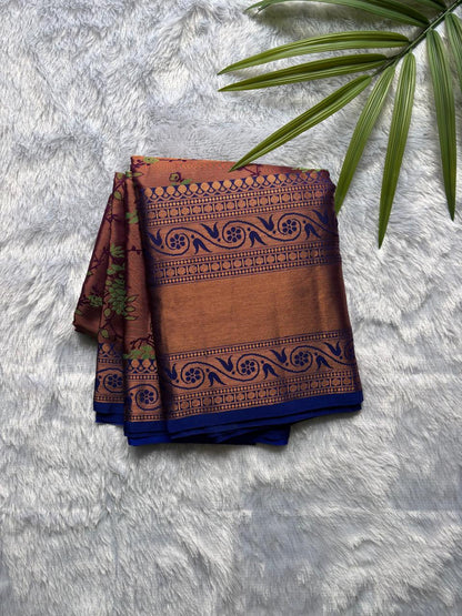 Copper with Royal Blue combination Semi-Silk Saree