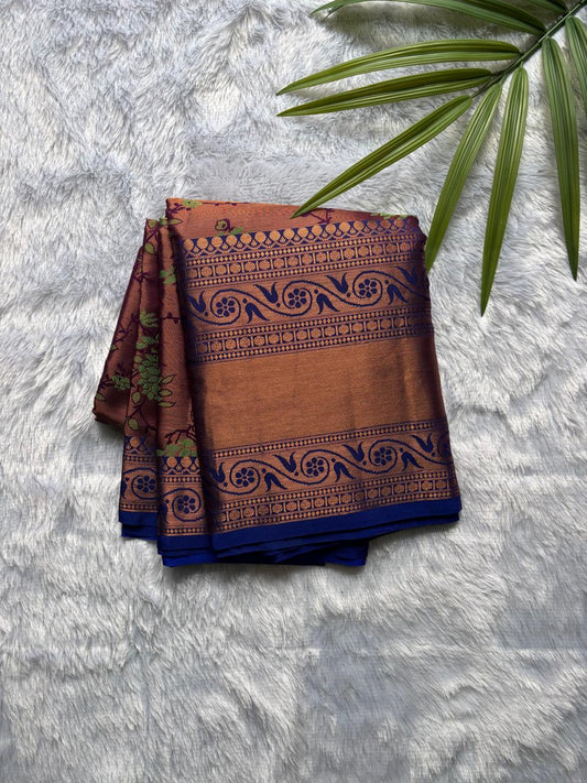 Copper with Royal Blue combination Semi-Silk Saree