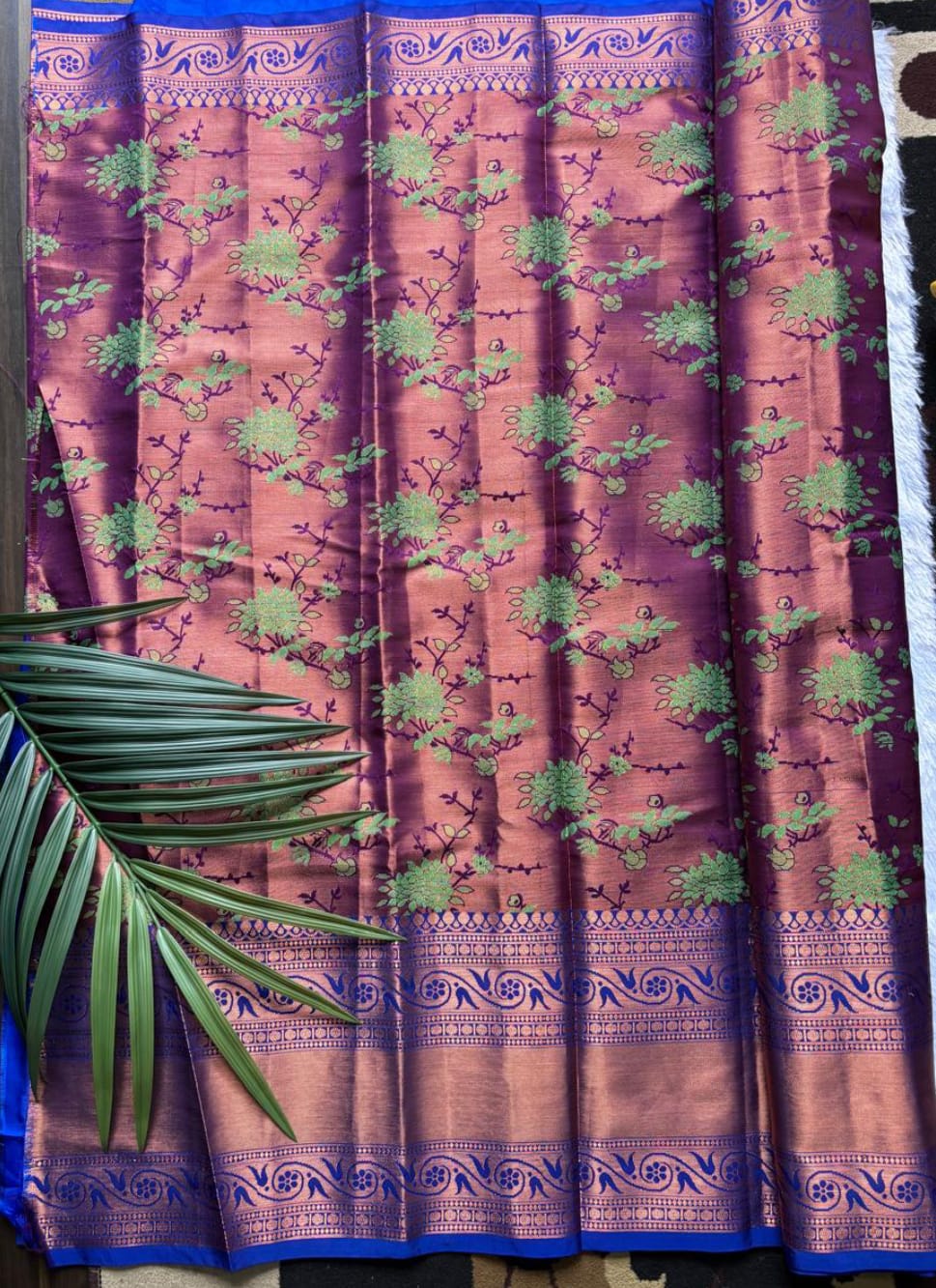 Copper with Royal Blue combination Semi-Silk Saree