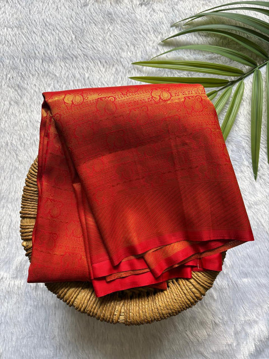 Dark Orangish Red Semi-Silk Saree