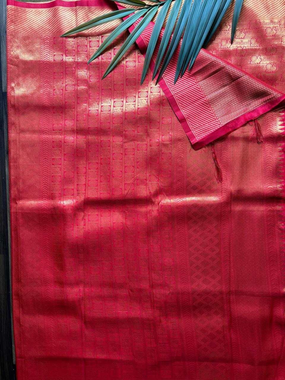 Dark Orangish Red Semi-Silk Saree