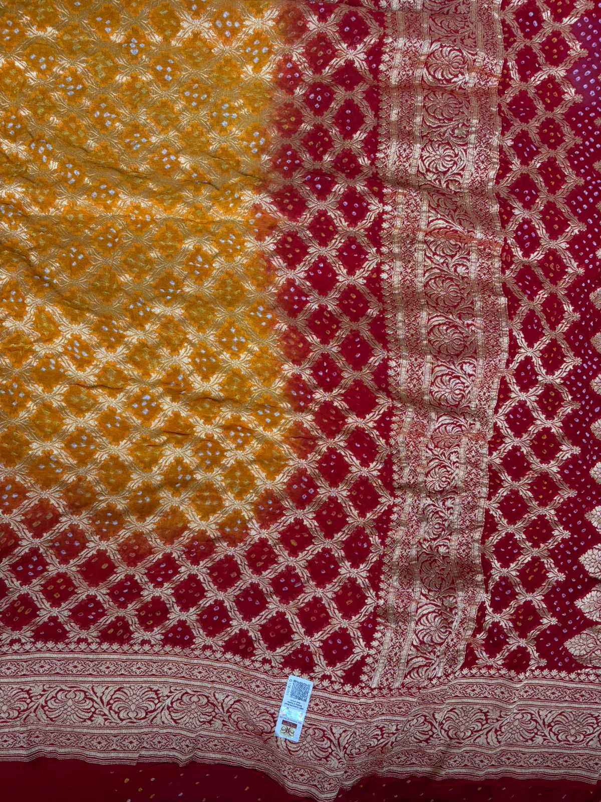 Dark yellow with deep red combination Khaddi Georgette Banarasi saree