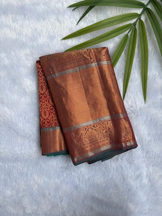 Deep Maroon with Antique Zari Pure Silk Saree