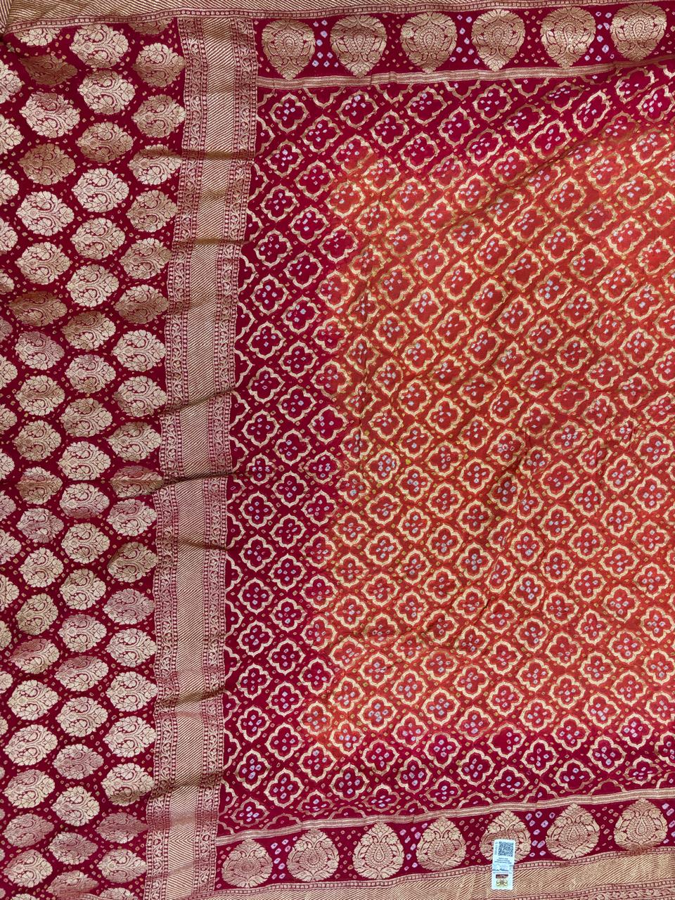 Deep Orange and Deep Red Combination Khaddi Georgette Banarasi Saree