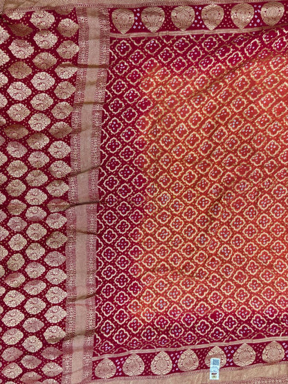 Deep Orange and Deep Red Combination Khaddi Georgette Banarasi Saree