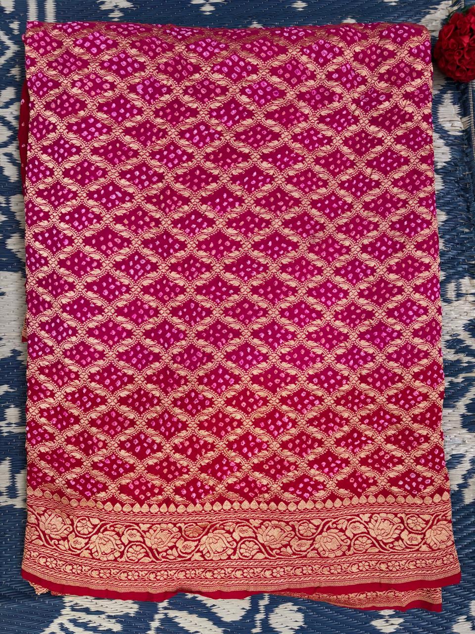 Deep purple and red combination khaddi georgette Banarasi saree
