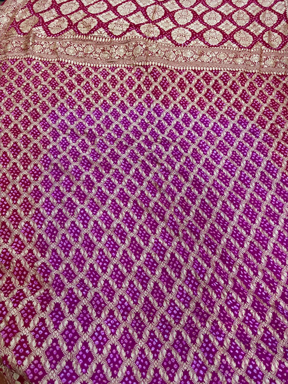 Deep purple and red combination khaddi georgette Banarasi saree