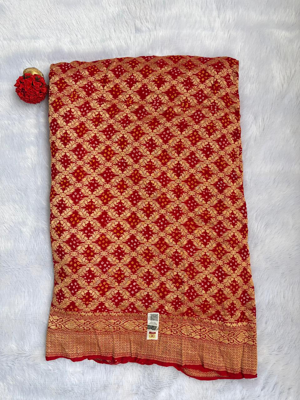 Deep red Khaddi Georgette Banarasi saree