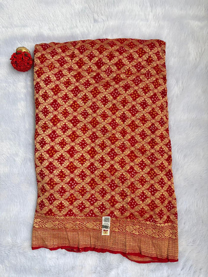 Deep red Khaddi Georgette Banarasi saree