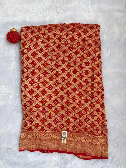 Deep red Khaddi Georgette Banarasi saree
