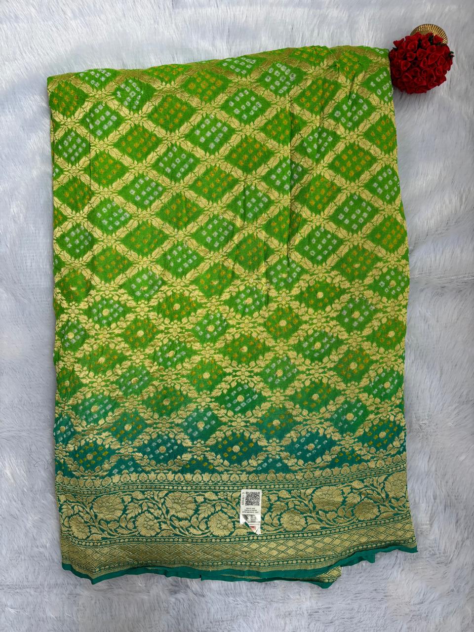 Green and blue combination khaddi georgette Banarasi saree