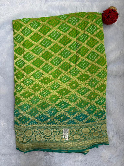 Green and blue combination khaddi georgette Banarasi saree