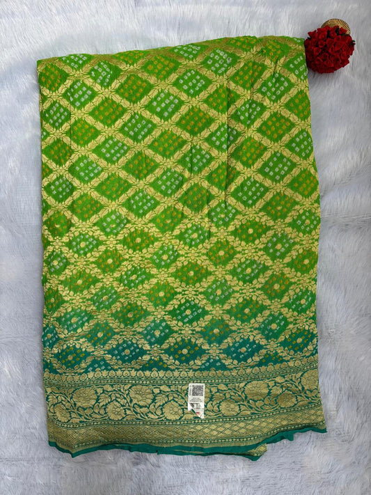 Green and blue combination khaddi georgette Banarasi saree