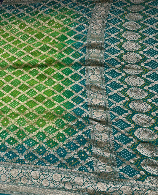 Green and blue combination khaddi georgette Banarasi saree