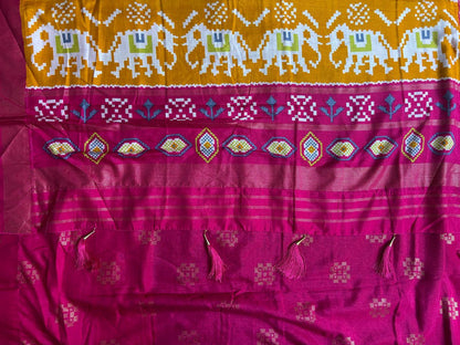Green Yellow and Pink Combination Patola Saree