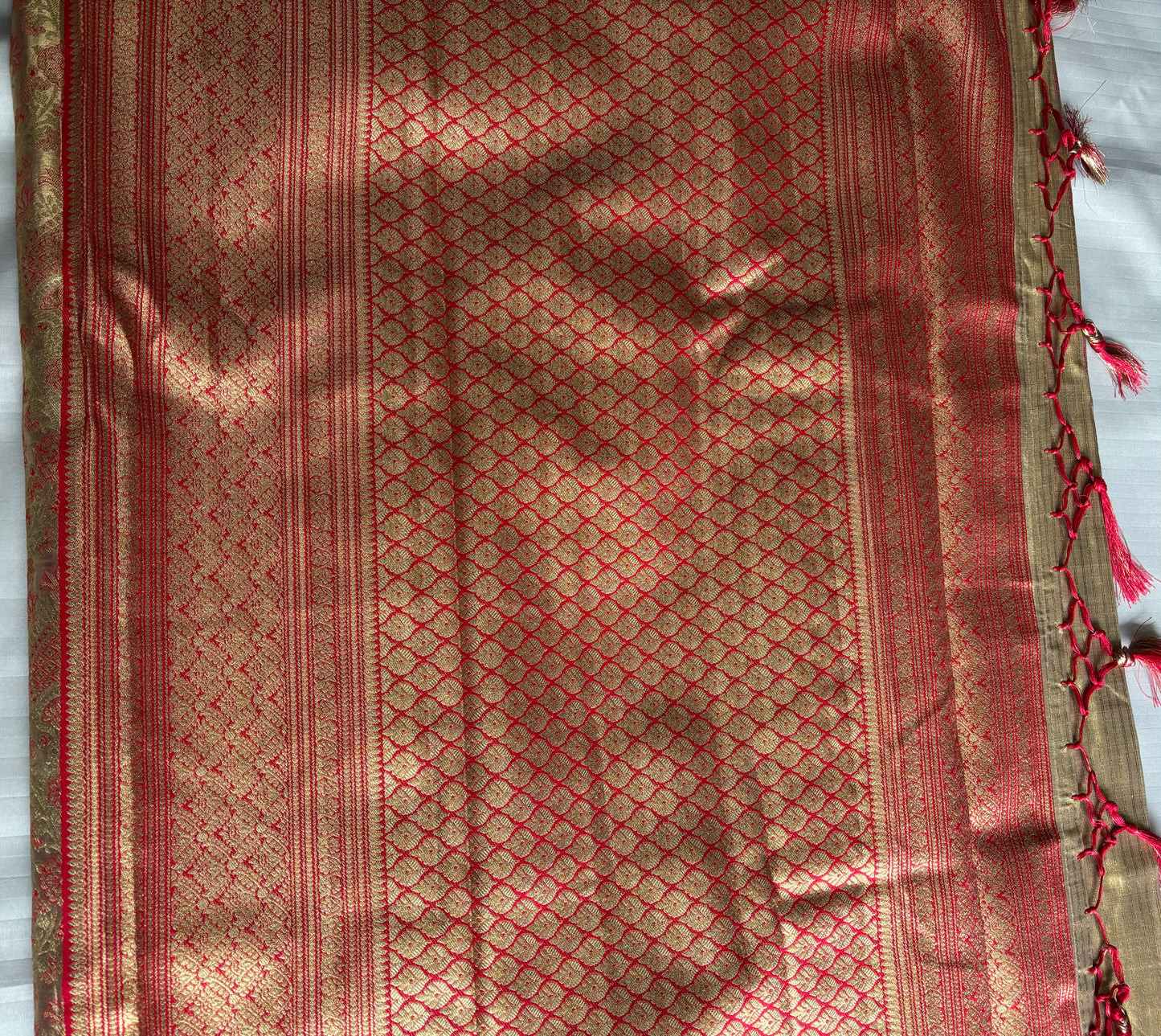 Premium Gold Tissue Silk Saree with Pink Border