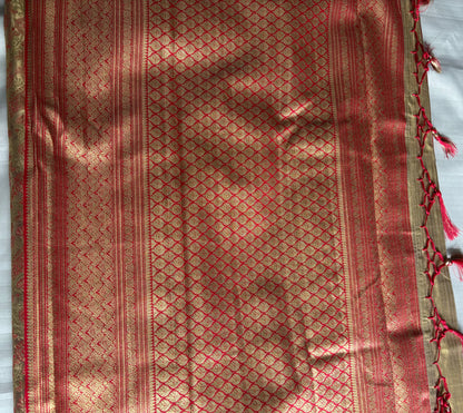 Premium Gold Tissue Silk Saree with Pink Border