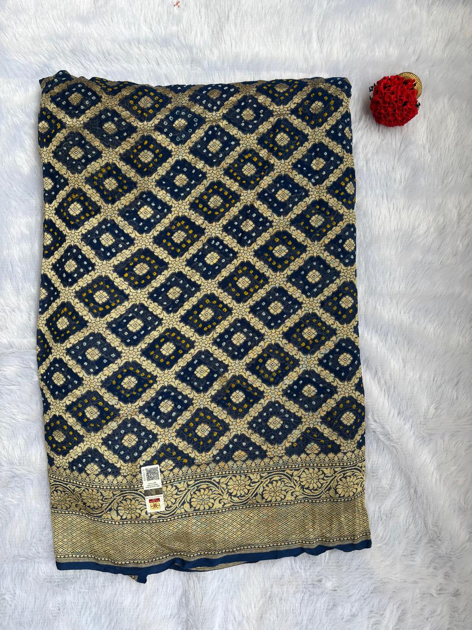 Navy Blue with Golden Zari Khaddi Georgette Banarasi Saree
