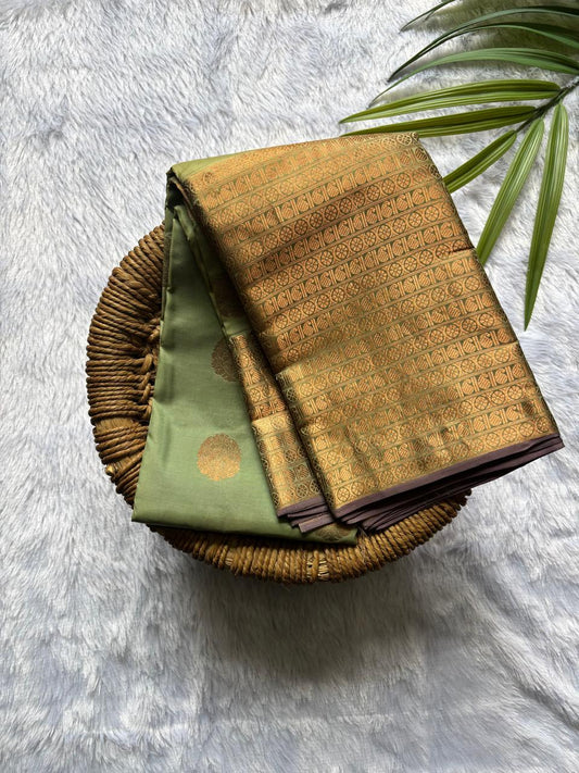 Olive Green Pure Silk Saree