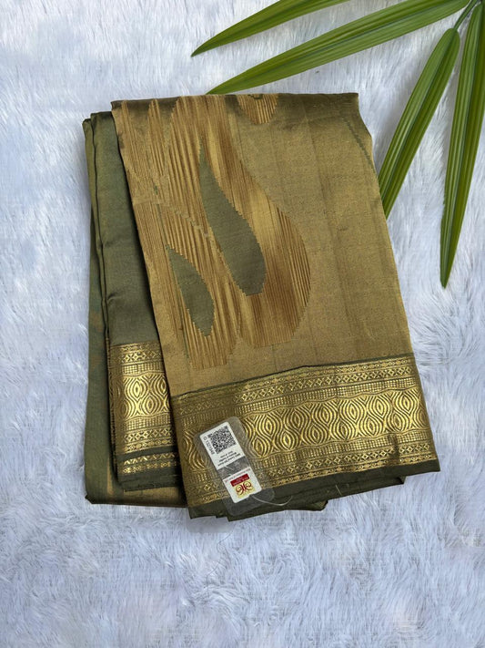 Olive Green Pure Silk Saree