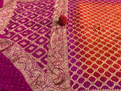 Orange and Purple with Golden Zari Khaddi Georgette Banarasi Saree