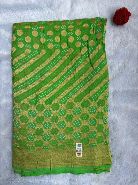 Parrot Green Khaddi Georgette Banarasi saree