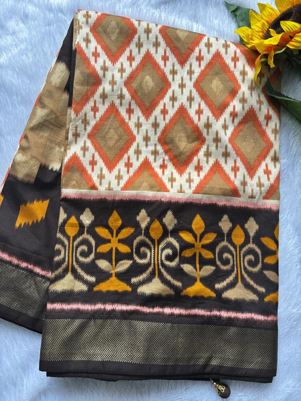 Peach and Brown Combination Patola Saree