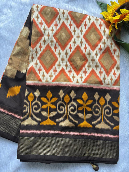 Peach and Brown Combination Patola Saree