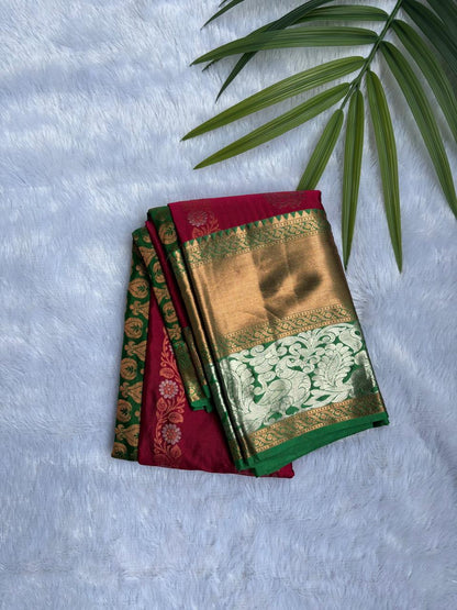 Rani Pink and Green combination Antique Zari Pure Silk Saree