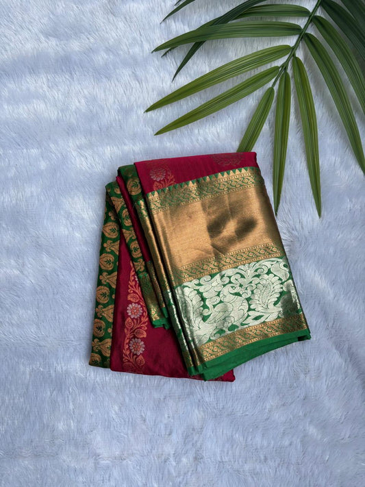 Rani Pink and Green combination Antique Zari Pure Silk Saree