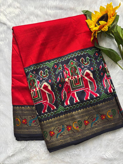 Sindoor Red and Navy Blue Combination Patola Saree