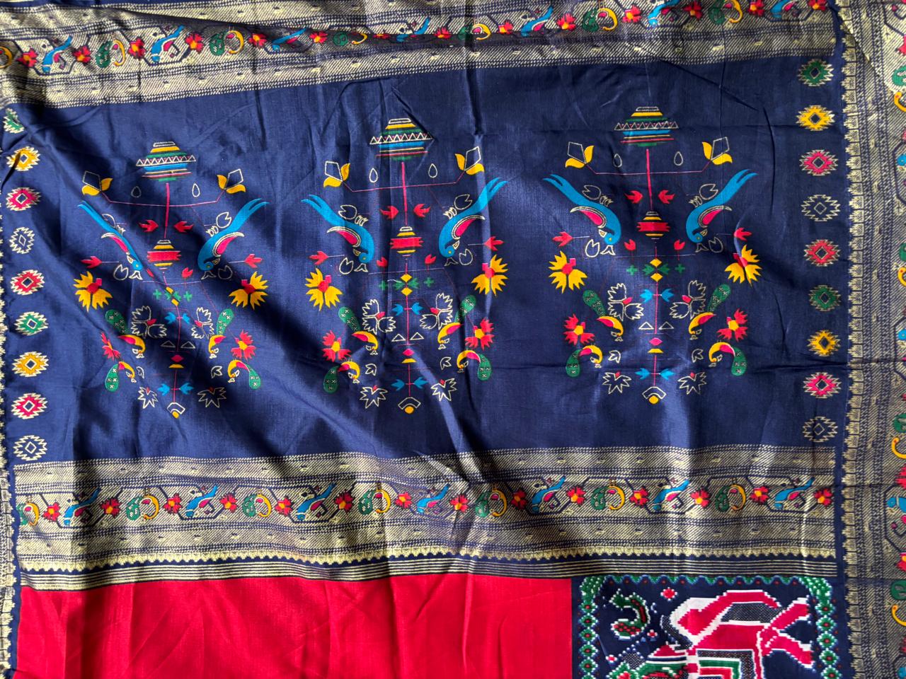 Sindoor Red and Navy Blue Combination Patola Saree