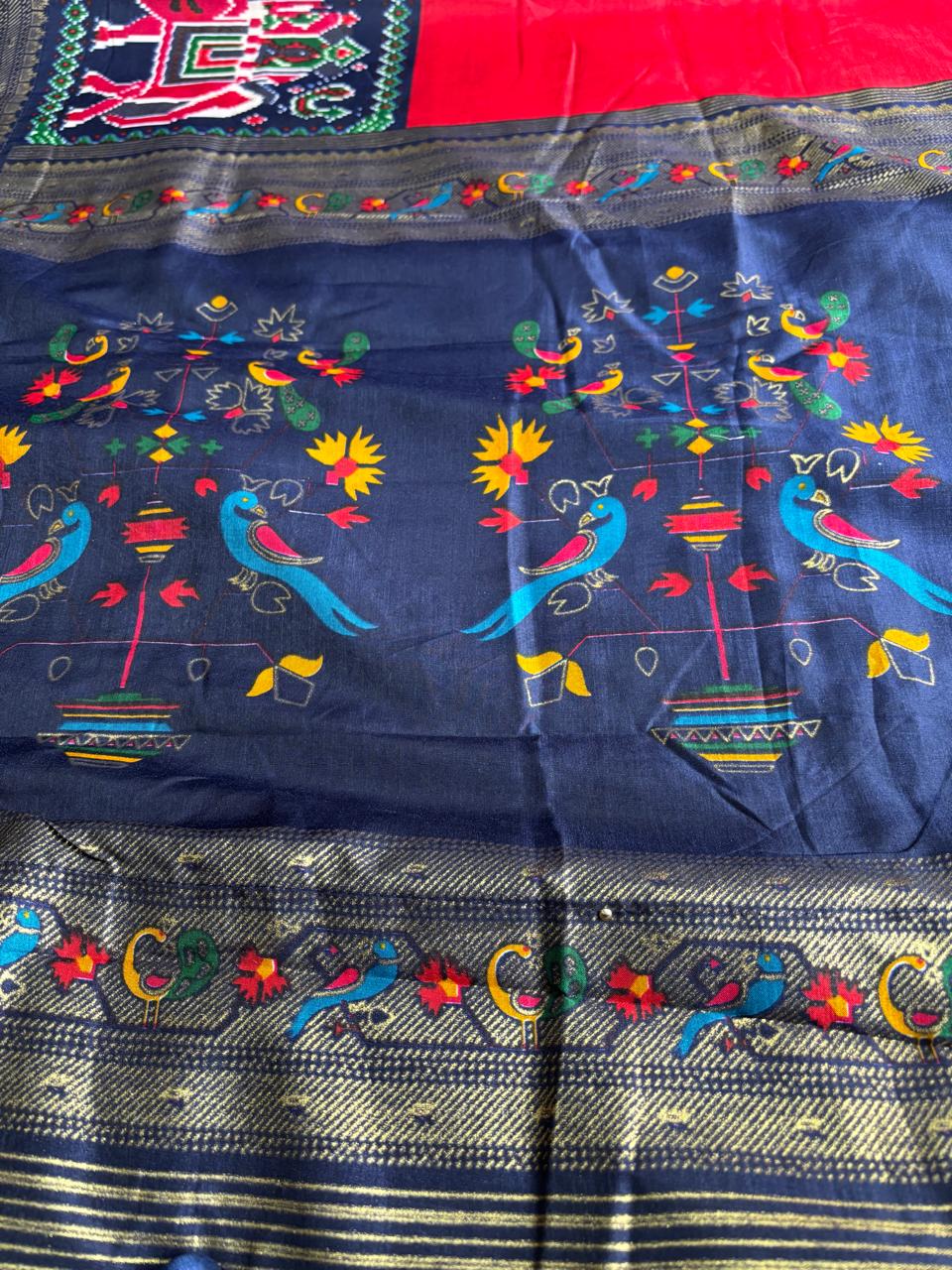 Sindoor Red and Navy Blue Combination Patola Saree