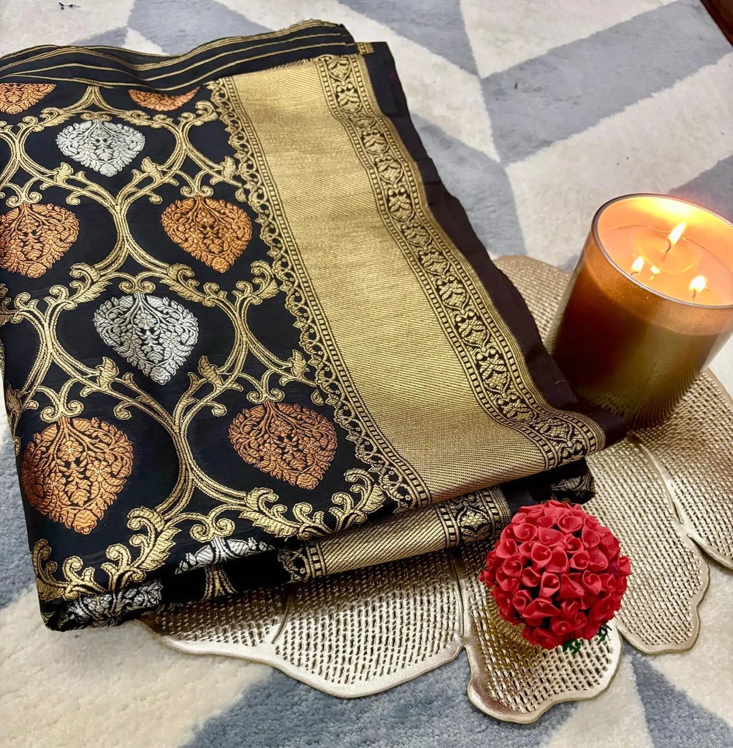Premium Black and Gold Semi Saree