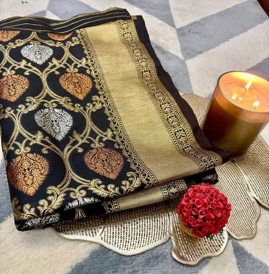 Premium Black and Gold Semi Saree