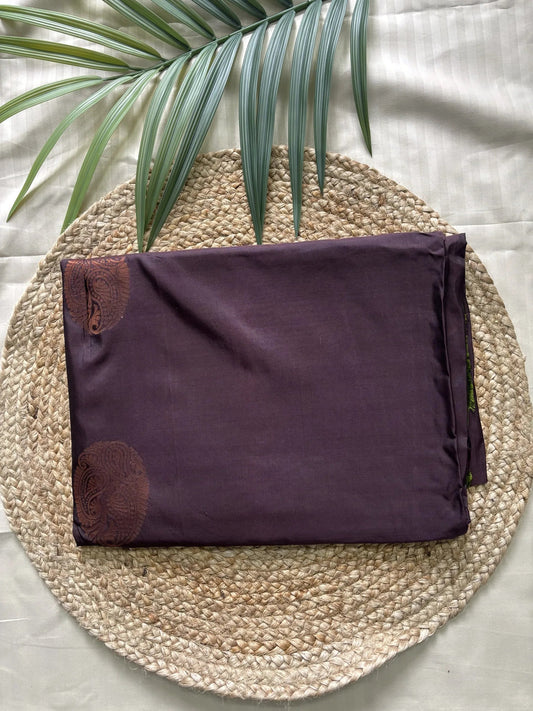Dark Brownish Wine Semi Silk Saree with Contrast Green Blouse